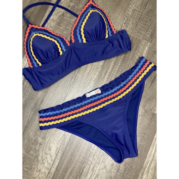 Gianni Bini GB Womans XS/S Bathing Suit 2 Pc Navy Bikini Swimwear Tie Back - Picture 3 of 7